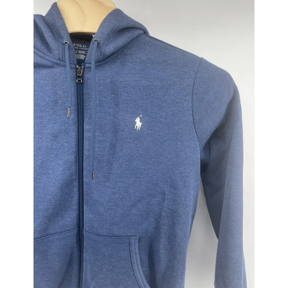 Polo Ralph Lauren Full Zip Hoodie Sweatshirt Large Heather Blue Mens Cott/Poly